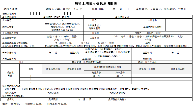 城镇土地使用税税源明细表