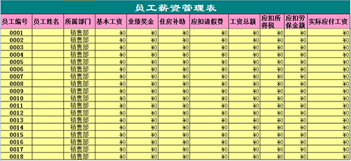 最简单的工资表模板